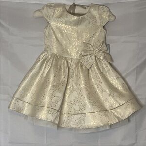 Girls 5/6 NWT Disney Gold Holiday Dress Hidden Mickey Pattern Christmas Dress